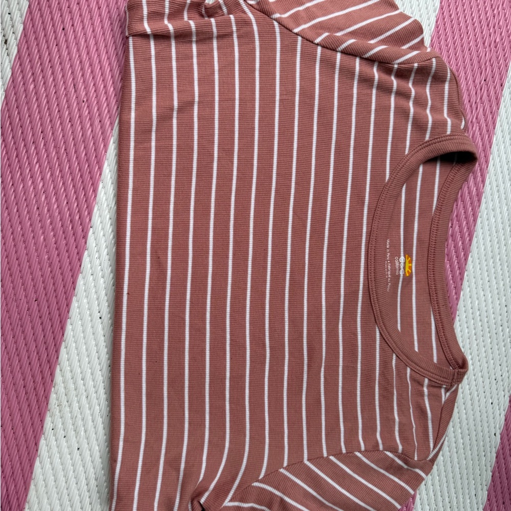 C&C California Brown and White Striped Short Sleeve Tee